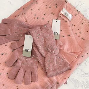 NWT Bundle Confetti Multi Pink Scarf and BP. Embellished Head Wrap and gloves -